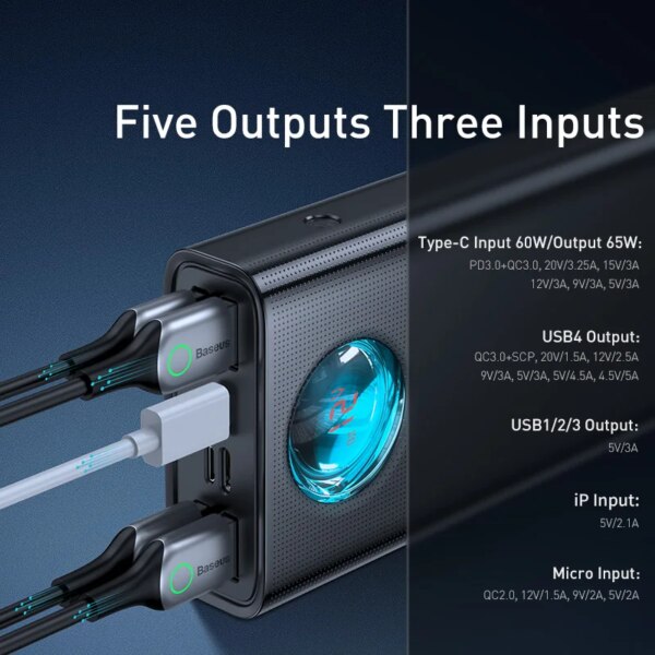 Baseus 65W Power Bank 30000mAh PD Quick Charge 3.0 Digital Display External Battery Pack - Image 2