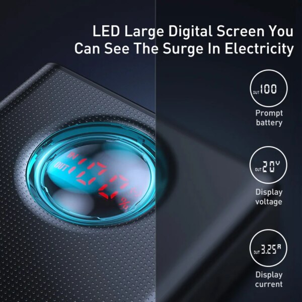Baseus 65W Power Bank 30000mAh PD Quick Charge 3.0 Digital Display External Battery Pack - Image 4