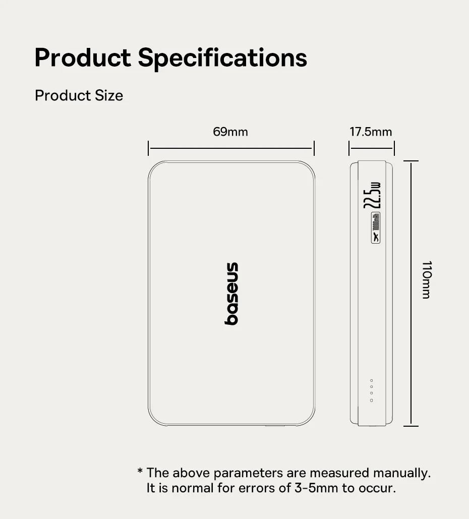 Baseus Qi2 Magnetic Power Bank 10000mah 15W Wireless Charging 22.5W Wired Charge Qi2-Certified for iPhone 16 15 14 13 12 Pro Max