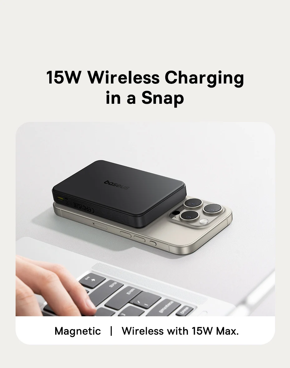 Baseus Qi2 Magnetic Power Bank 10000mah 15W Wireless Charging 22.5W Wired Charge Qi2-Certified for iPhone 16 15 14 13 12 Pro Max