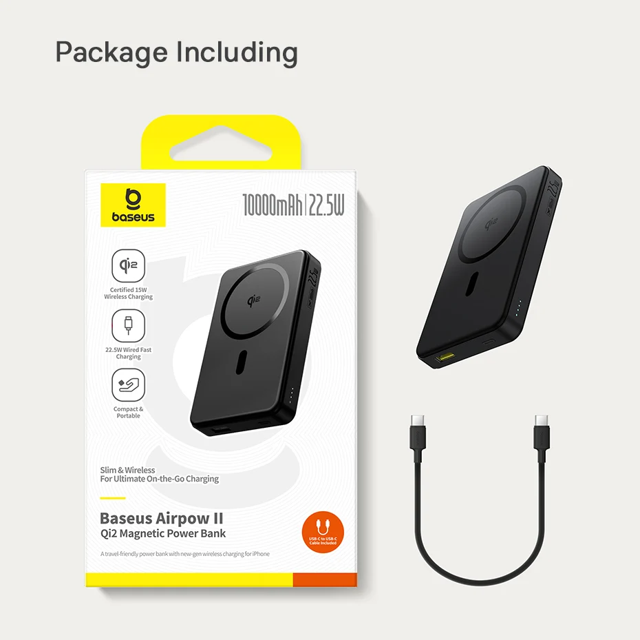 Baseus Qi2 Magnetic Power Bank 10000mah 15W Wireless Charging 22.5W Wired Charge Qi2-Certified for iPhone 16 15 14 13 12 Pro Max