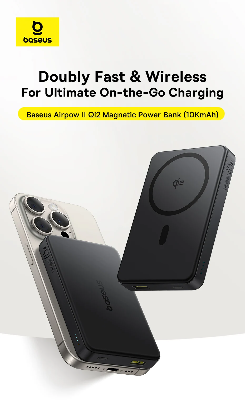Baseus Qi2 Magnetic Power Bank 10000mah 15W Wireless Charging 22.5W Wired Charge Qi2-Certified for iPhone 16 15 14 13 12 Pro Max