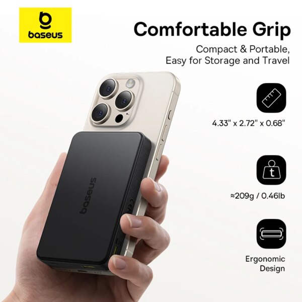 Baseus Qi2 Magnetic Power Bank 10000mAh 15W Wireless 22.5W Wired Charging - Image 2