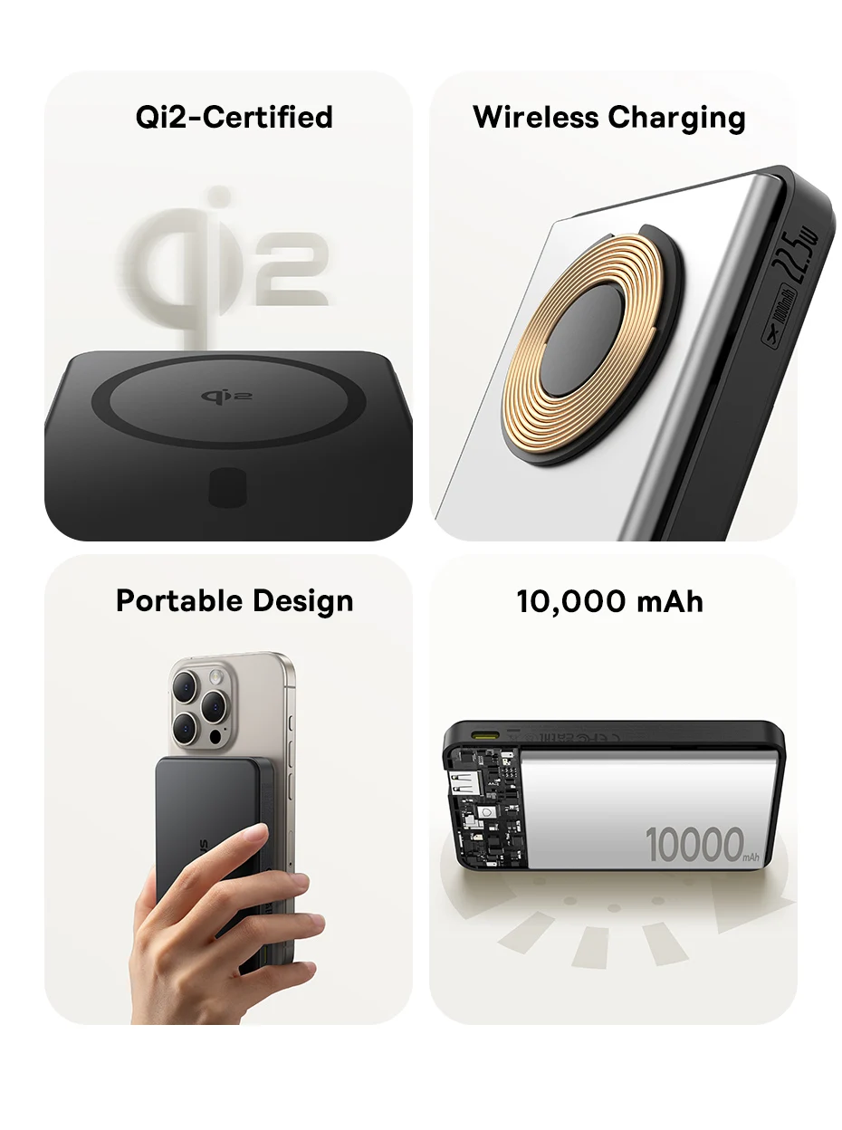 Baseus Qi2 Magnetic Power Bank 10000mah 15W Wireless Charging 22.5W Wired Charge Qi2-Certified for iPhone 16 15 14 13 12 Pro Max