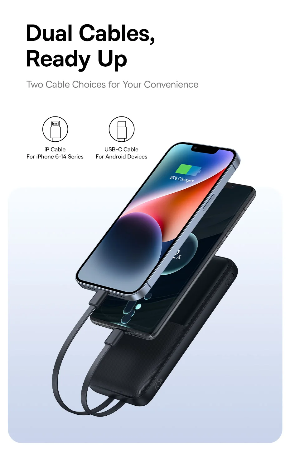 Baseus 22.5W Power Bank 10000mAh for Xiaomi Poco Samsung USB-C Lightning Cables Portable Digital Battery Charger for iPhone 15