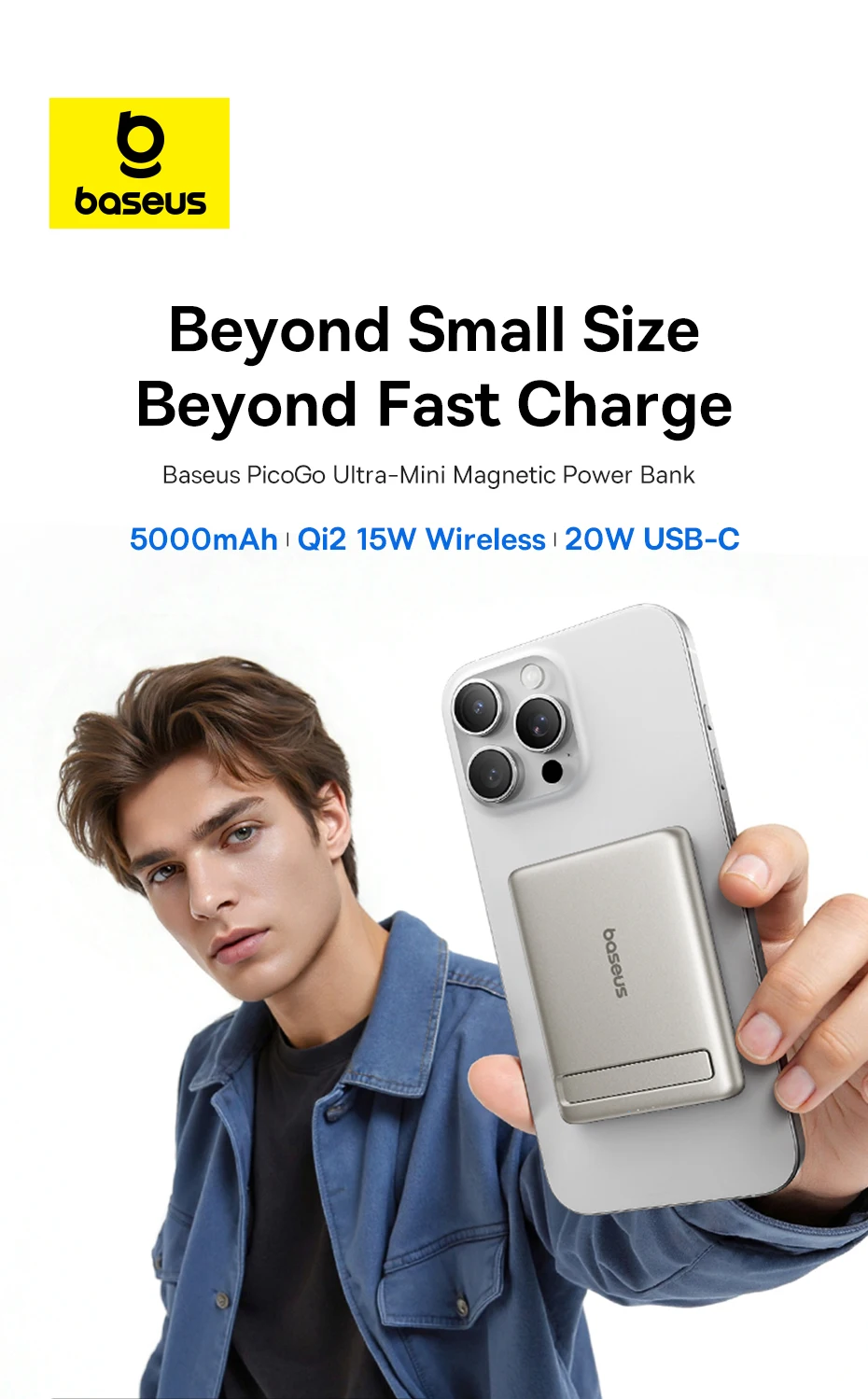 Baseus Qi2 Magnetic Power Bank With Kickstand PD 20W 5000mAh Portable Wireless Fast Charging PowerBank For iPhone Samsung Xiaomi