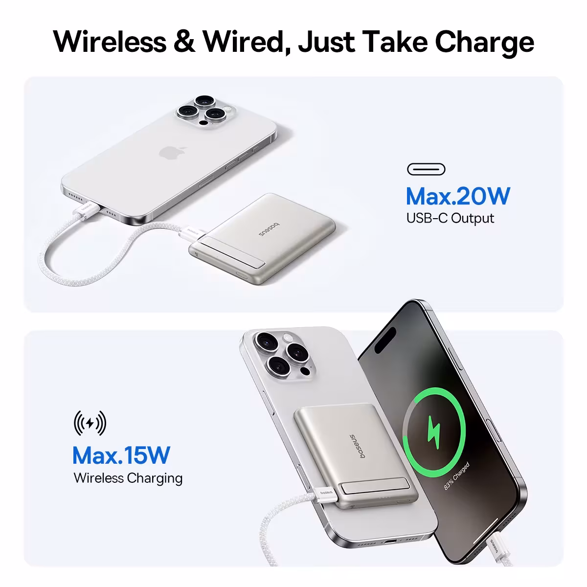 Baseus PicoGo AM31 Qi2 Ultra-Mini Magnetic Power Bank 5000mAh with Kickstand 15W Wireless 20W USB-C Baseus PicoGo AM31 Qi2 Ultra-Mini Magnetic Power Bank 5000mAh with Kickstand 15W Wireless 20W USB-C - Image 3