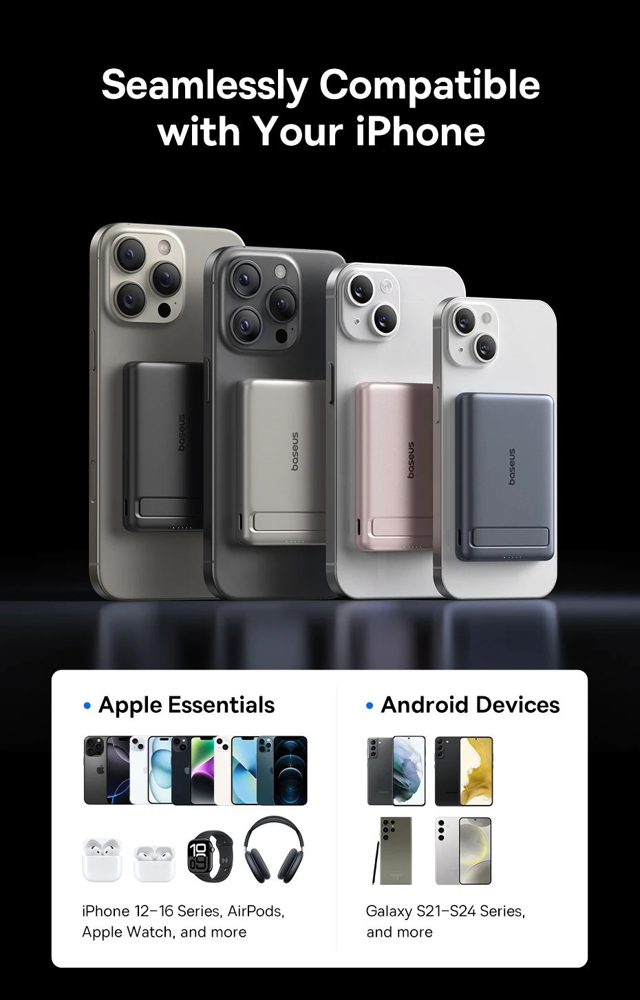 Baseus Qi2 Magnetic Power Bank With Kickstand PD 20W 5000mAh Portable Wireless Fast Charging PowerBank For iPhone Samsung Xiaomi