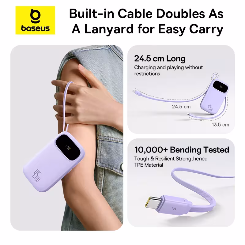 Baseus QPow 3 Digital Display Fast Charging Power Bank 45W 10000mAh 20000mAh Built-in USB-C Lightning Cable Baseus QPow 3 Digital Display Fast Charging Power Bank 45W 10000mAh 20000mAh Built-in USB-C Lightning Cable - Image 2
