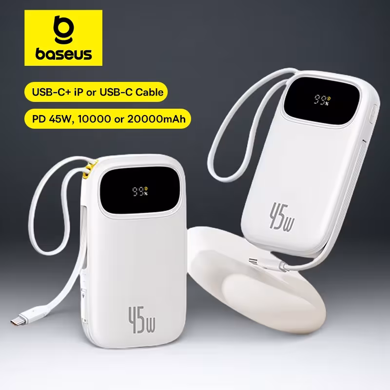 Baseus QPow 3 Digital Display Fast Charging Power Bank 45W 10000mAh 20000mAh Built-in USB-C Lightning Cable Baseus QPow 3 Digital Display Fast Charging Power Bank 45W 10000mAh 20000mAh Built-in USB-C Lightning Cable