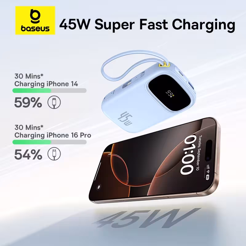 Baseus QPow 3 Digital Display Fast Charging Power Bank 45W 10000mAh 20000mAh Built-in USB-C Lightning Cable Baseus QPow 3 Digital Display Fast Charging Power Bank 45W 10000mAh 20000mAh Built-in USB-C Lightning Cable - Image 3