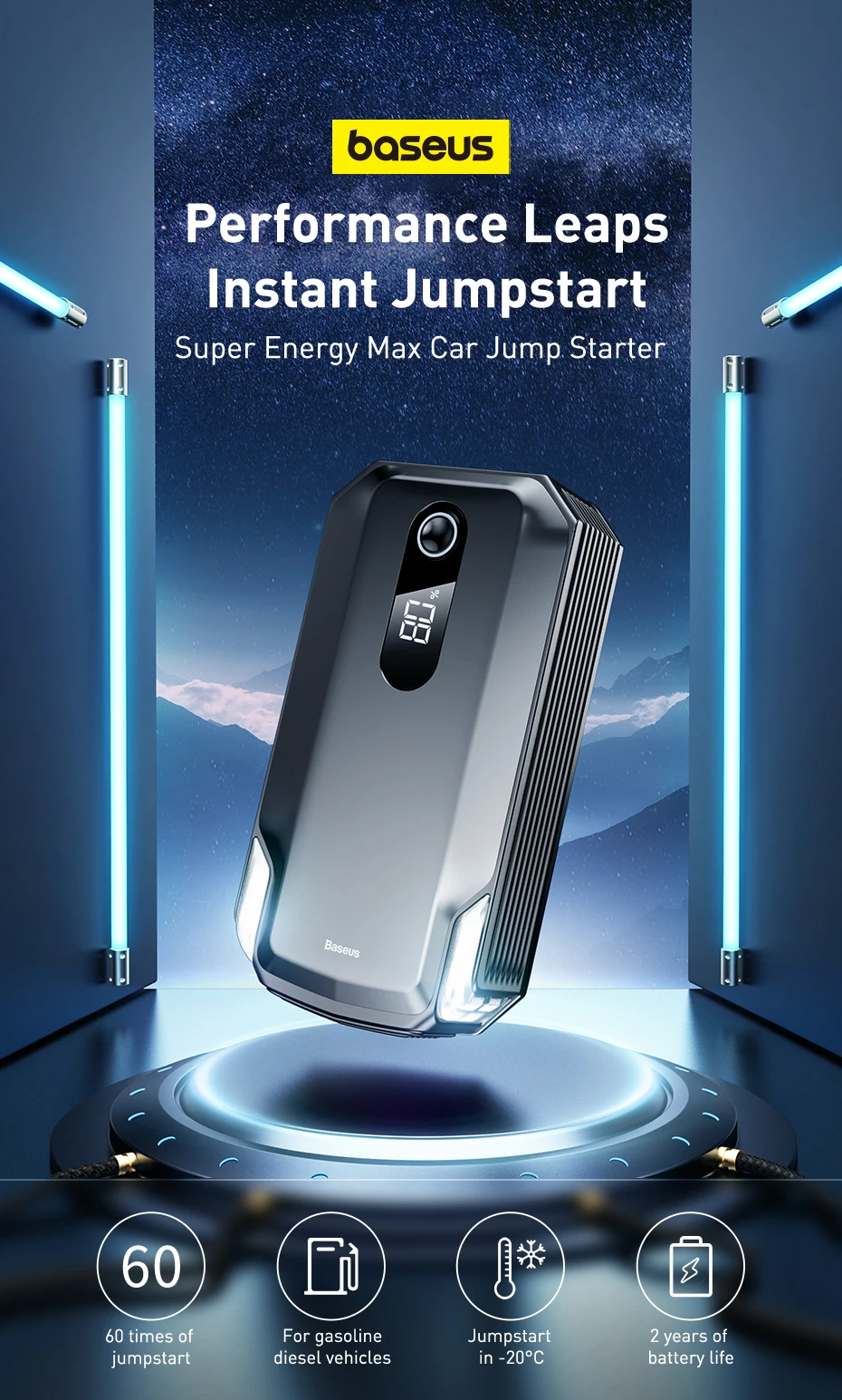 Baseus 2000A Jump Starter Power Bank 20000mAh 15W Fast Charging for iPhone Powerbank Auto Battery Emergency Starting Device