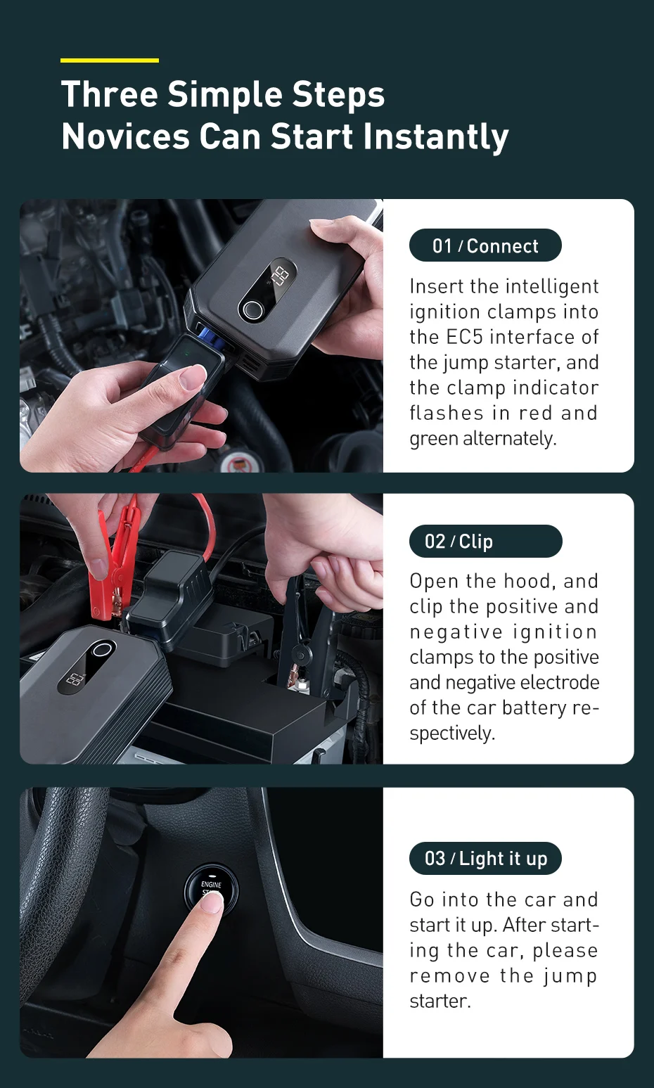 Baseus 2000A Jump Starter Power Bank 20000mAh 15W Fast Charging for iPhone Powerbank Auto Battery Emergency Starting Device