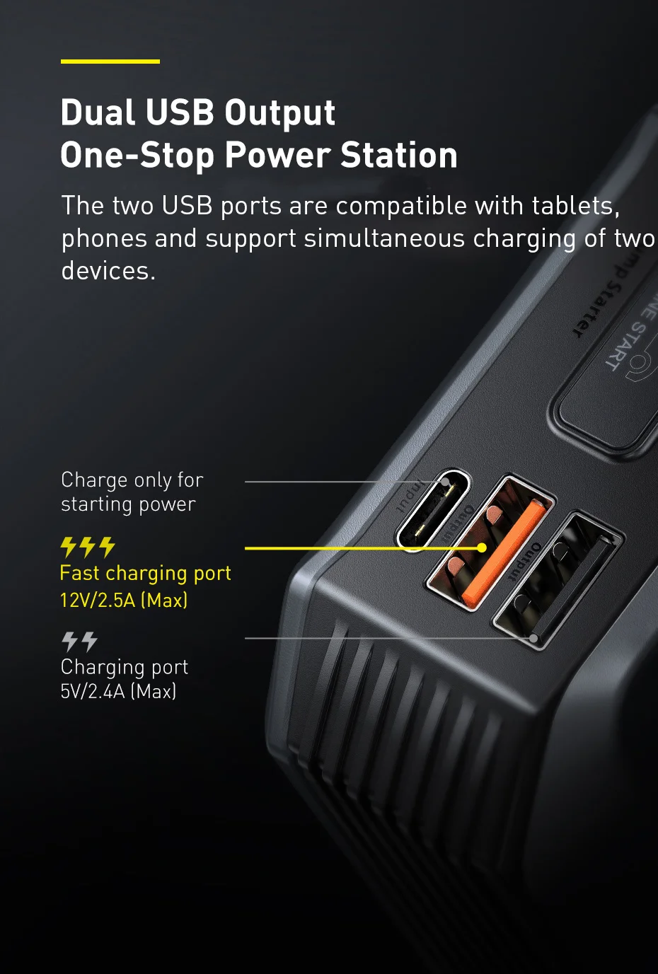 Baseus 2000A Jump Starter Power Bank 20000mAh 15W Fast Charging for iPhone Powerbank Auto Battery Emergency Starting Device
