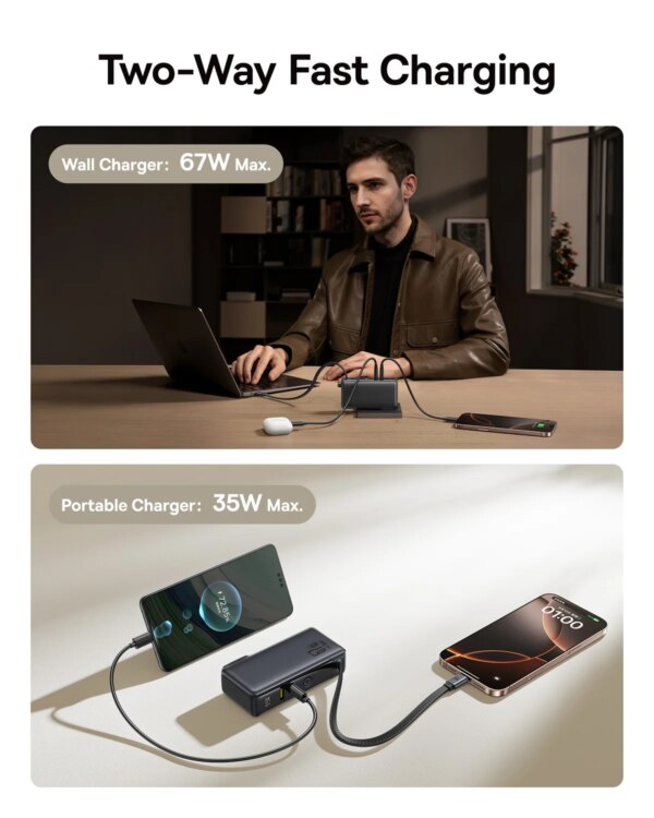 Baseus Nomos NT11 3-in-1 Power Bank 10,000mAh 67W with Wall Plug & Digital Display - Image 3