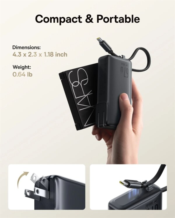 Baseus Nomos NT11 3-in-1 Power Bank 10,000mAh 67W with Wall Plug & Digital Display - Image 5