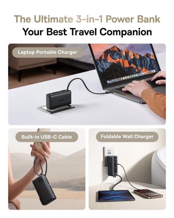 Baseus Nomos NT11 3-in-1 Power Bank 10,000mAh 67W with Wall Plug & Digital Display - Image 2