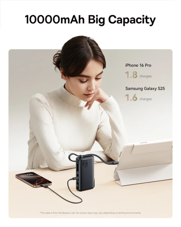 Baseus Nomos NT11 3-in-1 Power Bank 10,000mAh 67W with Wall Plug & Digital Display - Image 4