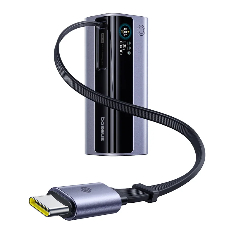 Baseus 100W 10000mAh Power Bank Built-in Retractable USB-C Cable Portable PD External Battery Power Bank for Samsung iPad iPhone