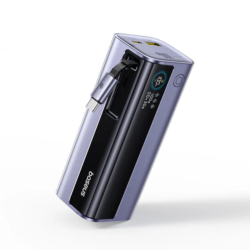 Baseus 100W 10000mAh Power Bank Built-in Retractable USB-C Cable Portable PD External Battery Power Bank for Samsung iPad iPhone