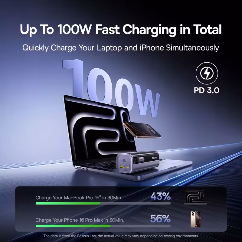Baseus EnerGeek GR11 Power Bank 10000mAh 100W with Retractable Cable Baseus EnerGeek GR11 Power Bank 10000mAh 100W with Retractable Cable - Image 2