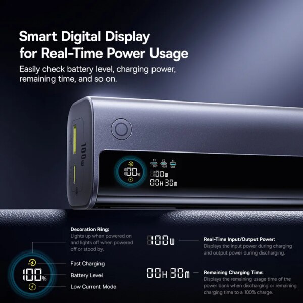 Baseus EnerGeek GR11 Power Bank 10000mAh 100W with Retractable Cable - Image 4