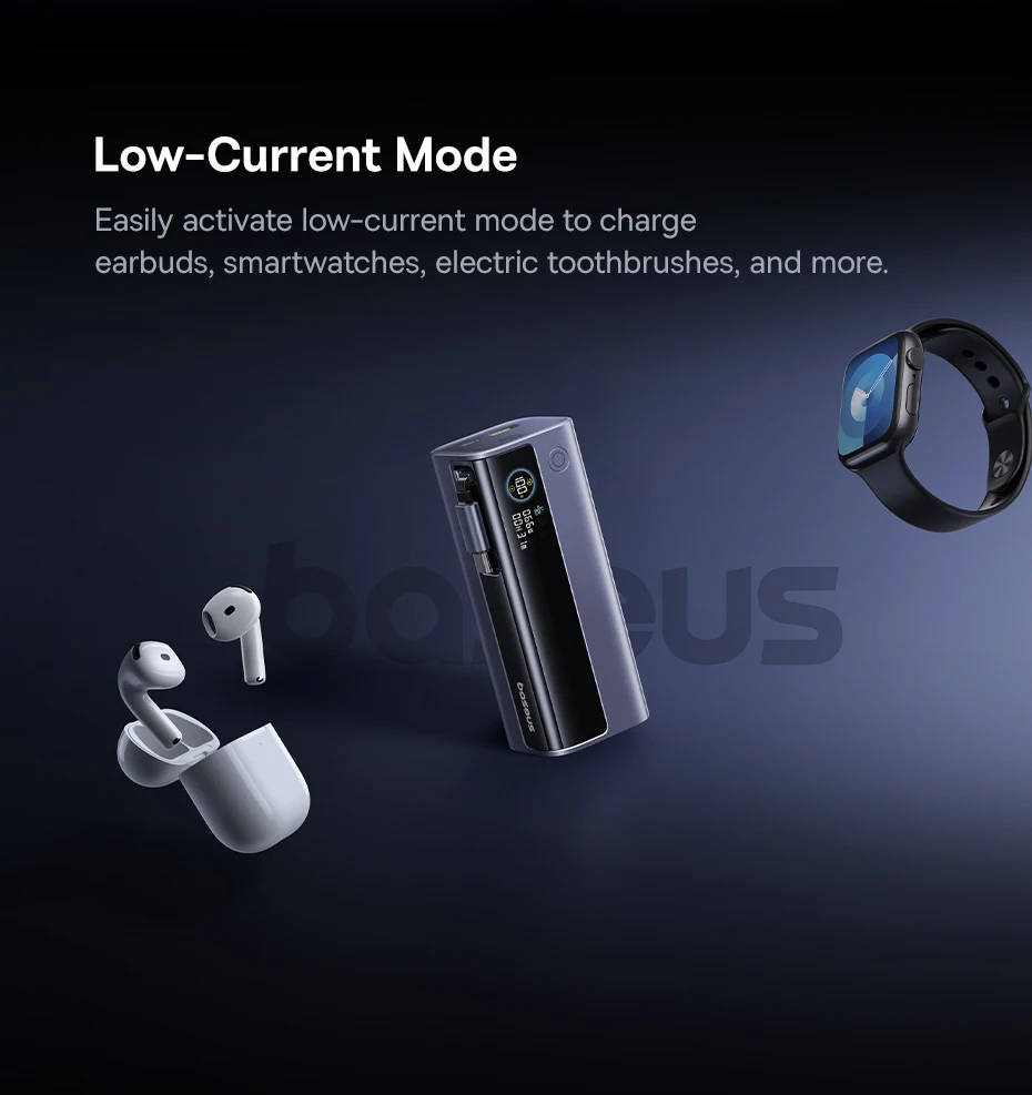 Baseus 100W 10000mAh Power Bank Built-in Retractable USB-C Cable Portable PD External Battery Power Bank for Samsung iPad iPhone