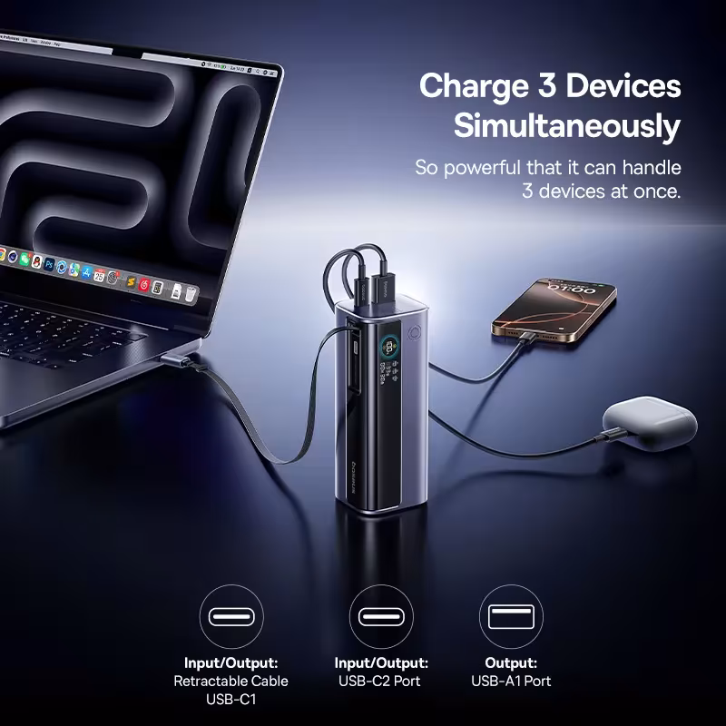 Baseus EnerGeek GR11 Power Bank 10000mAh 100W with Retractable Cable Baseus EnerGeek GR11 Power Bank 10000mAh 100W with Retractable Cable - Image 3