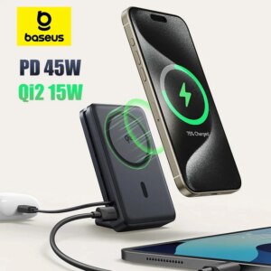 Baseus Nomos 3-in-1 Magnetic Power Bank with Built-in USB-C Cable 45W 10000mAh
