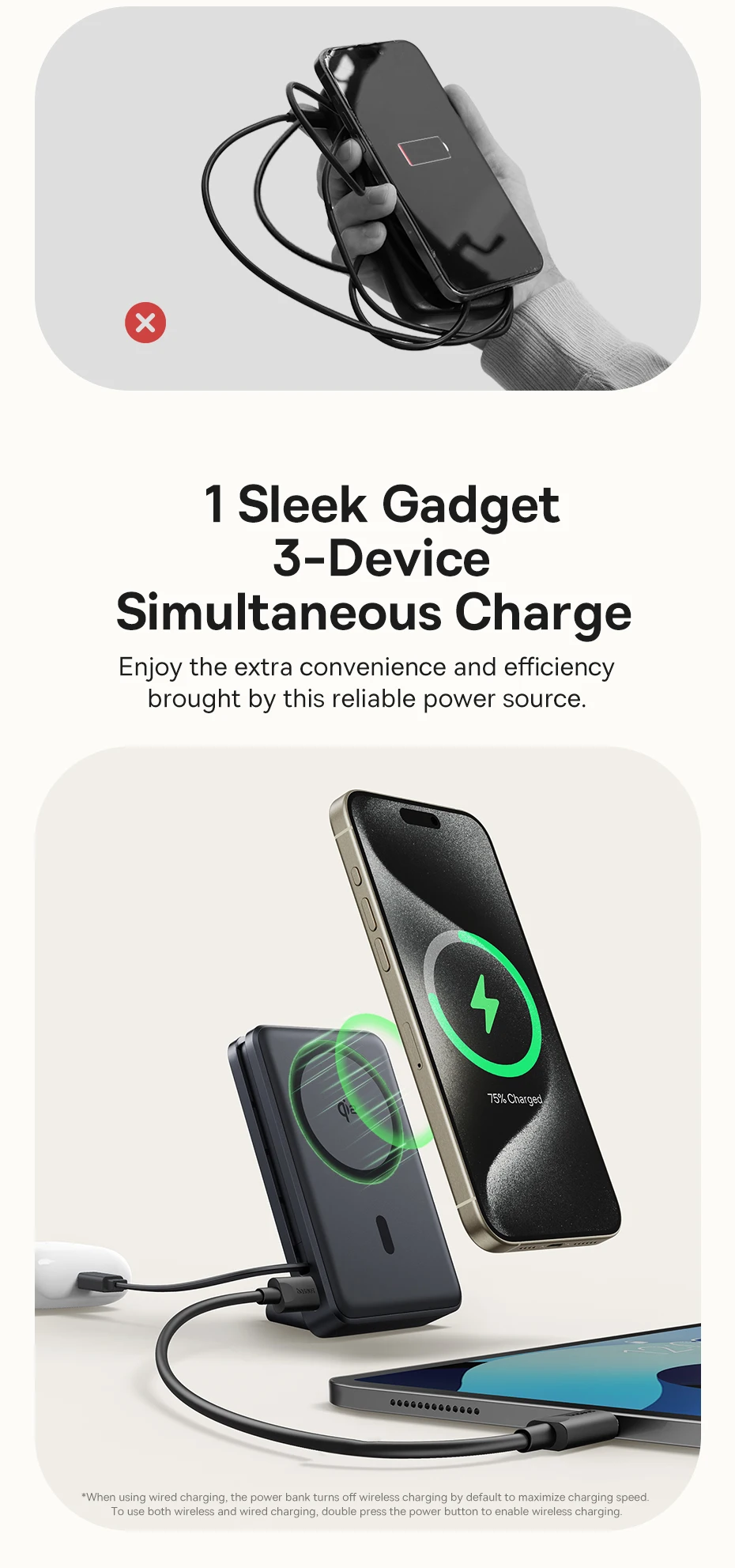Baseus Nomos 45W 3-in-1 Power Bank 10000mah Qi2 Magnetic Wireless Charging Powerbank with Phone Holder for iPhone 12-16 Pro Max