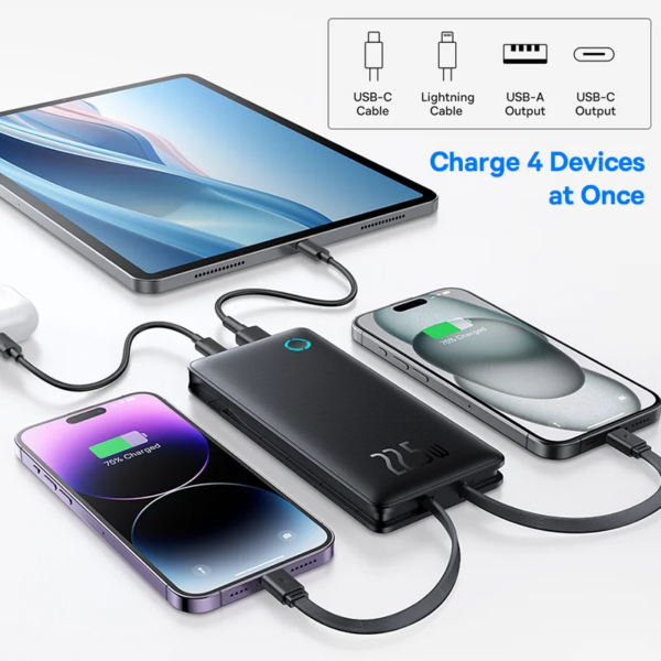 Baseus Airpow Lite 10000mAh Power Bank with Built-in USB-C and Lightning Cables 22.5W Fast Charging - Image 4