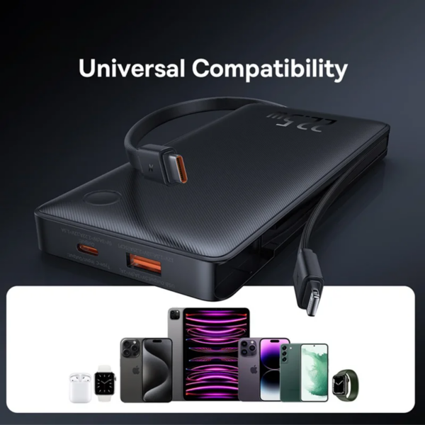 Baseus Airpow Lite 10000mAh Power Bank with Built-in USB-C and Lightning Cables 22.5W Fast Charging - Image 6
