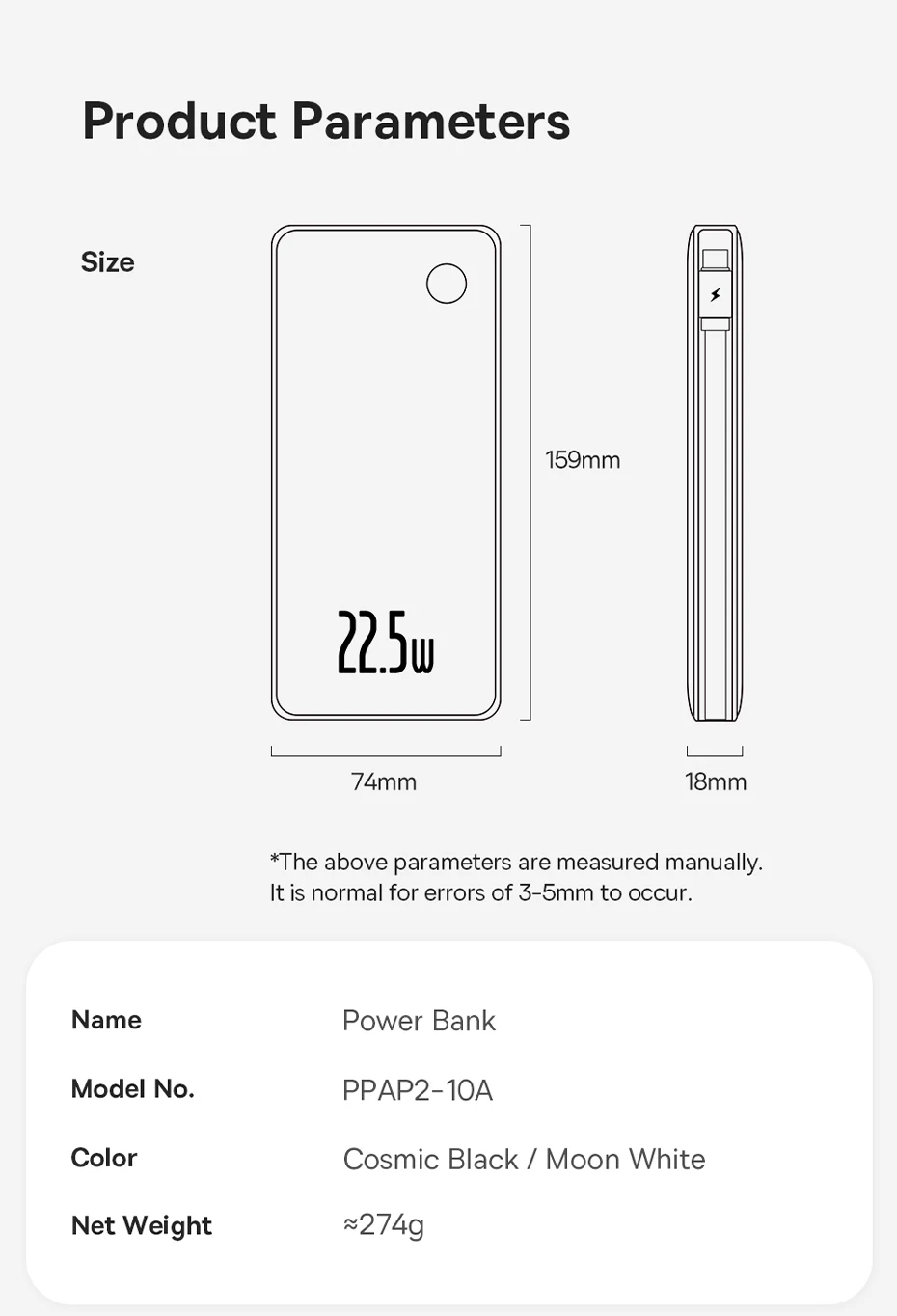 Baseus 22.5W Power Bank 10000mAh with Two Built-in Cables PD Fast Charging For iPhone 16 15 Pro Max, Charge 4 Devices at Once