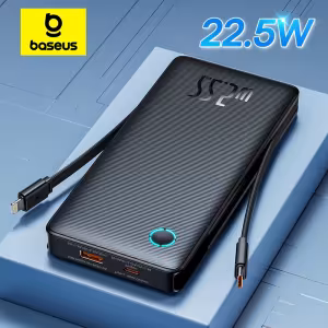 Baseus Airpow Lite 10000mAh Power Bank with Built-in USB-C and Lightning Cables 22.5W Fast Charging
