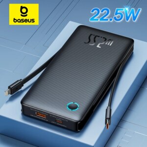 Baseus Airpow Lite 10000mAh Power Bank with Built-in USB-C and Lightning Cables 22.5W Fast Charging