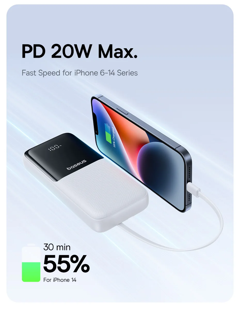 Baseus Power Bank 20000mAh PD 22.5W Fast Charging Phone External Battery Powerbank Charger for Xiaomi Poco iPhone Samsung iPad
