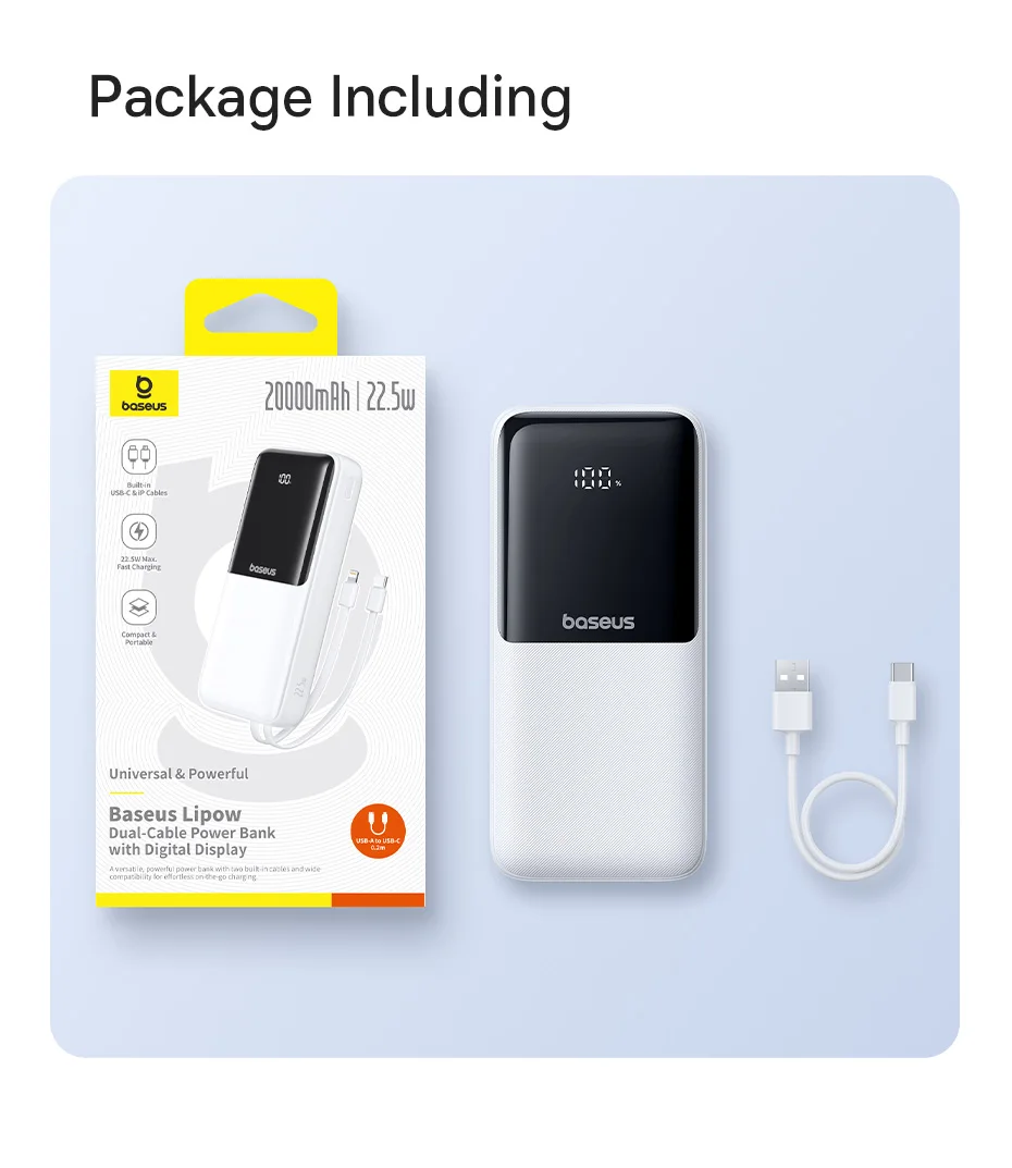 Baseus Power Bank 20000mAh PD 22.5W Fast Charging Phone External Battery Powerbank Charger for Xiaomi Poco iPhone Samsung iPad