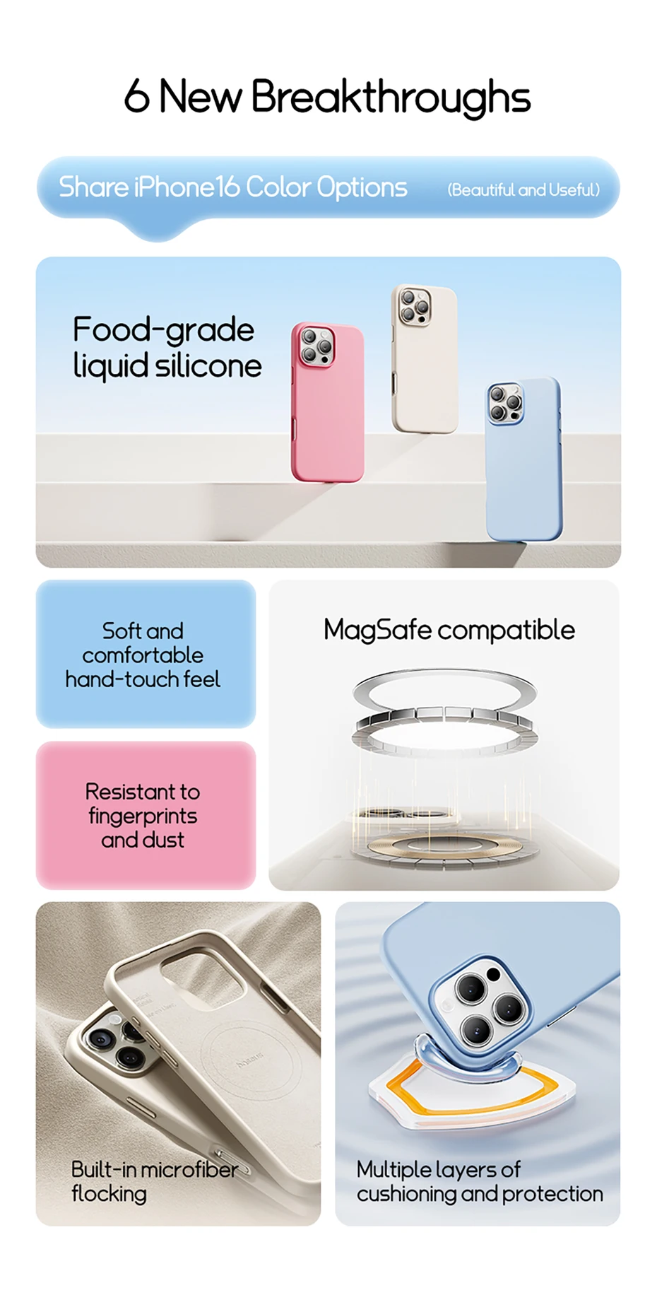 Baseus Liquid Silicone Magnetic Case For iPhone 16 15 14 Pro Max Plus for MagSafe Wireless Charging Skin-Friendly Smooth Cover