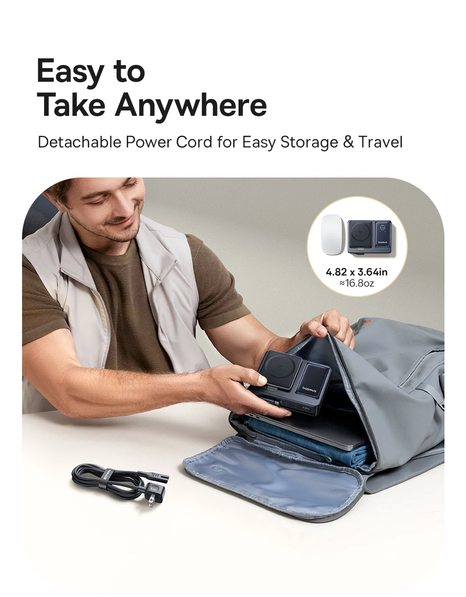 Baseus 140W Desktop Quick Charger,Tablet Fast Charger For Macbook Lenovo,Phone Charger For iPhone Samsung,Retractable C Cable