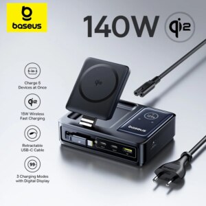 Baseus Nomos Qi2 5-in-1 Desktop Charger 140W with Retractable Cable and Digital Display