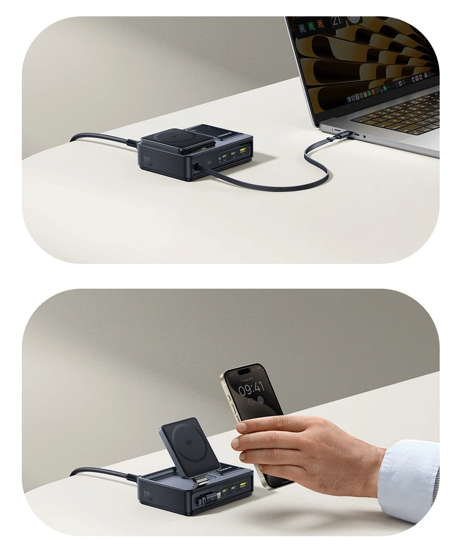 Baseus 140W Desktop Quick Charger,Tablet Fast Charger For Macbook Lenovo,Phone Charger For iPhone Samsung,Retractable C Cable