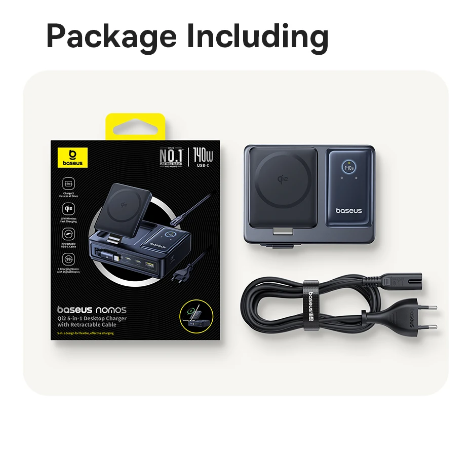 Baseus 140W Desktop Quick Charger,Tablet Fast Charger For Macbook Lenovo,Phone Charger For iPhone Samsung,Retractable C Cable
