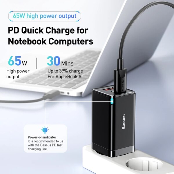Baseus GaN5 Pro 65W Fast Charger with BPSII 3-Port PD Adapter for Laptop Phone - Image 2