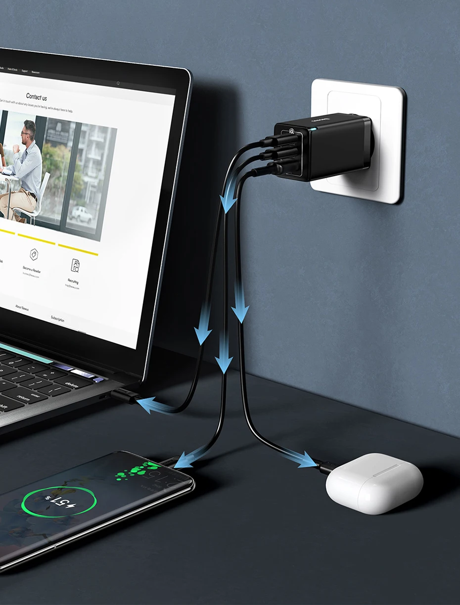 Baseus 65W GaN Charger Quick Charge Type C PD Charger USB Charger with QC4.0 Portable Fast Charger For Laptop iPhone 16 15 14 13