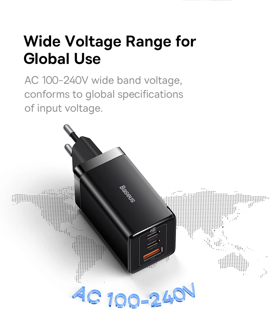 Baseus 65W GaN Charger Quick Charge Type C PD Charger USB Charger with QC4.0 Portable Fast Charger For Laptop iPhone 16 15 14 13
