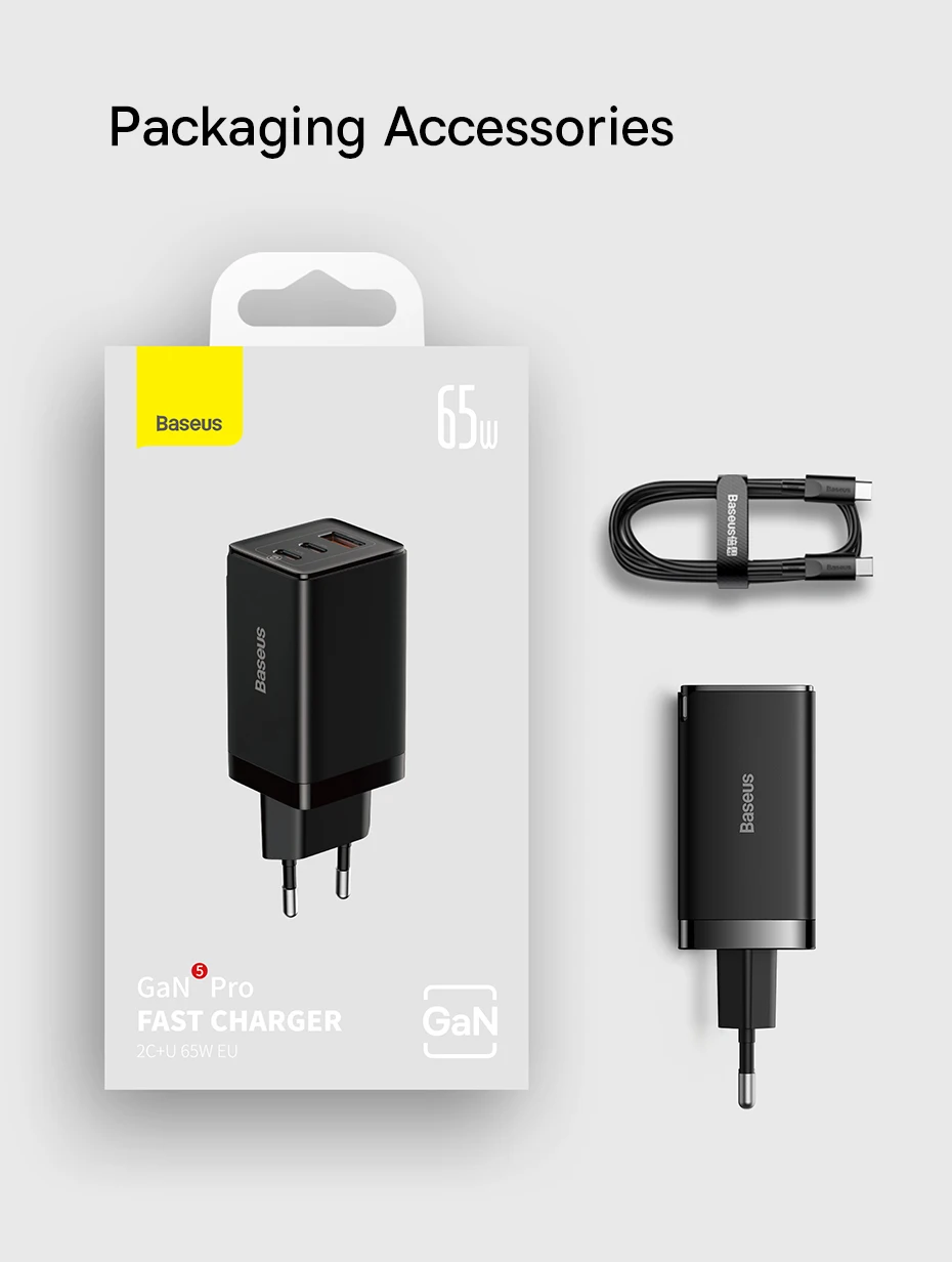 Baseus 65W GaN Charger Quick Charge Type C PD Charger USB Charger with QC4.0 Portable Fast Charger For Laptop iPhone 16 15 14 13
