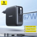 Baseus EnerCore CJ21 67W GaN Retractable USB-C Fast Charger with Triple Port
