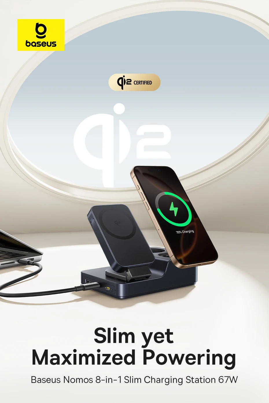 Baseus 67W 6 in 1 Fast Charger Power Strip Qi2 15W Magnetic Charging 2 AC Socket For Laptop Tablet iPhone Samsung Xiaomi