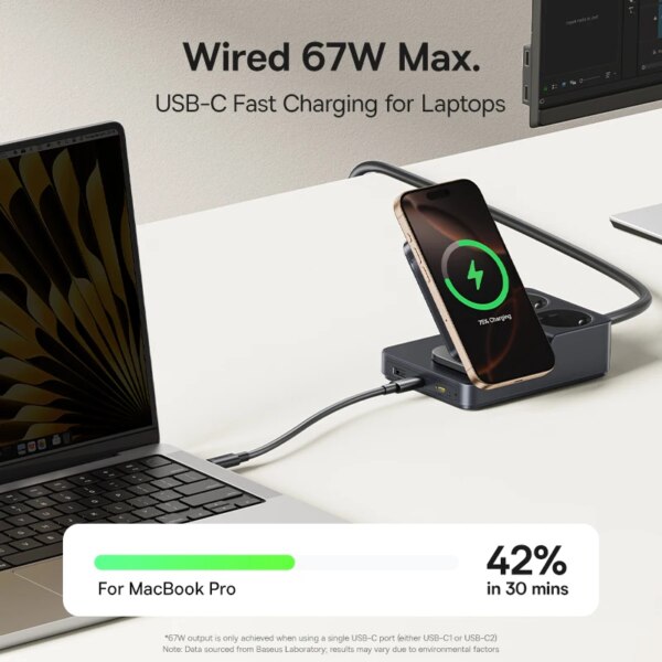 Baseus Nomos 8-in-1 Slim Charging Station 67W with AC Outlets, Qi2 Wireless, and USB-C Fast Charging - Image 4