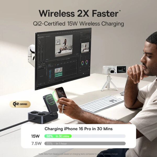 Baseus Nomos 8-in-1 Slim Charging Station 67W with AC Outlets, Qi2 Wireless, and USB-C Fast Charging - Image 3